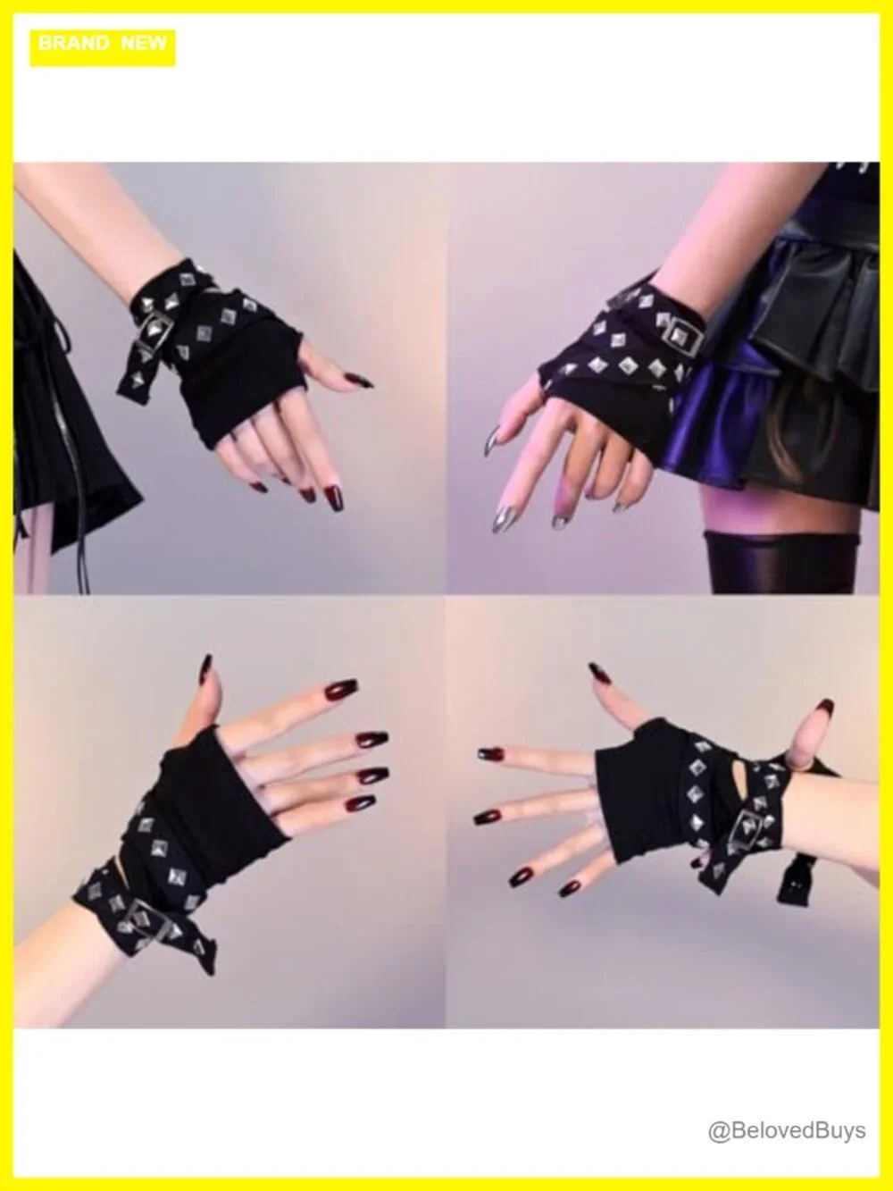 Studded Faux Leather Fingerless Gloves for Women Gothic Punk Biker Motorcycle